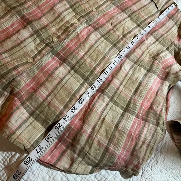 Lauren Ralph Lauren Pink Olive Plaid Linen Shirt – Size 2X Button-Up Top - Picture 9 of 9